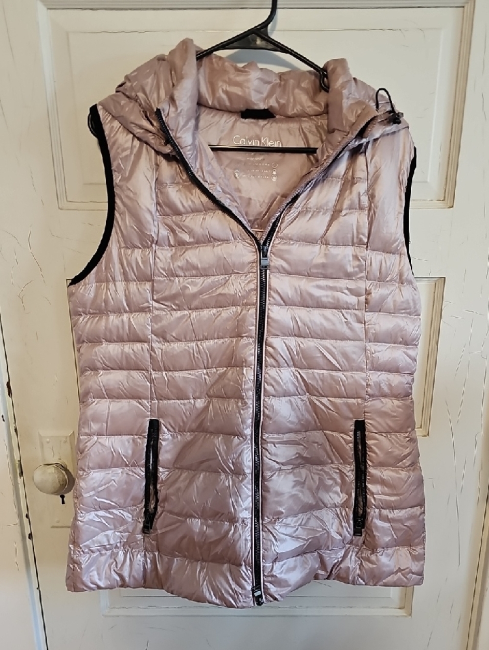 Calvin Klein Women's Pale Pink Quilted Hooded Puffer Vest
